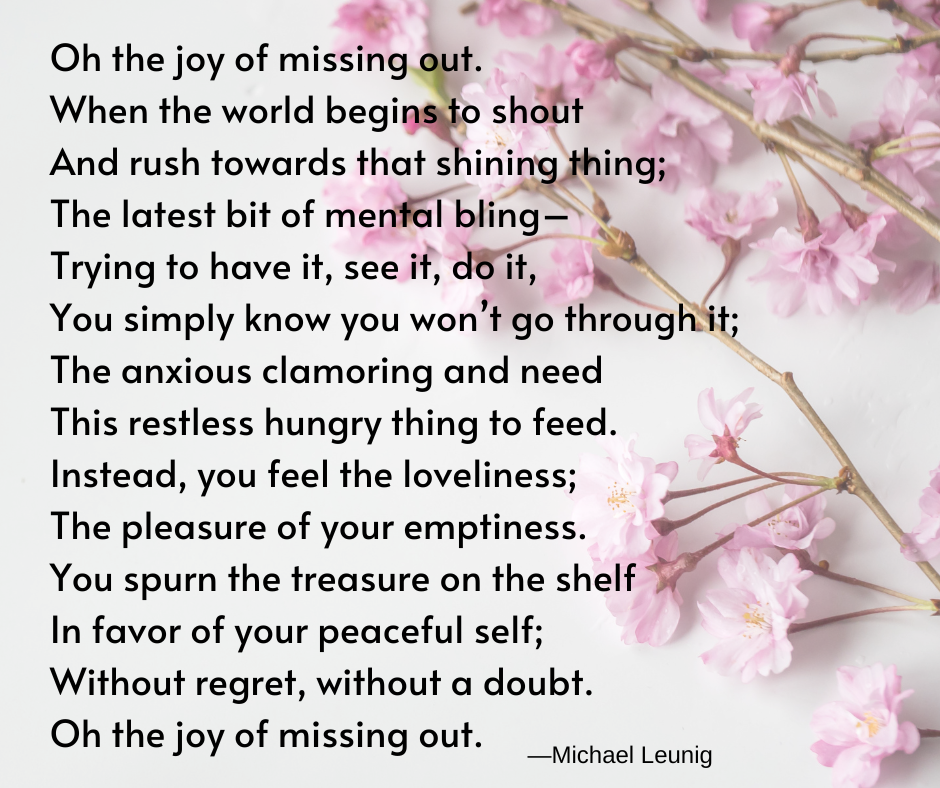 Poem Michael Leunig, Oh the joy of missing out